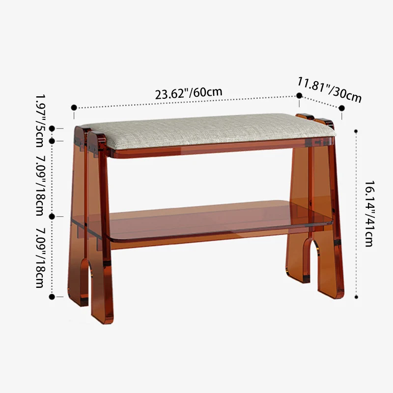 Modern Minimalist Acrylic & Cotton Linen Trapezoid Bench For Entryway, Bedroom & Living Room
