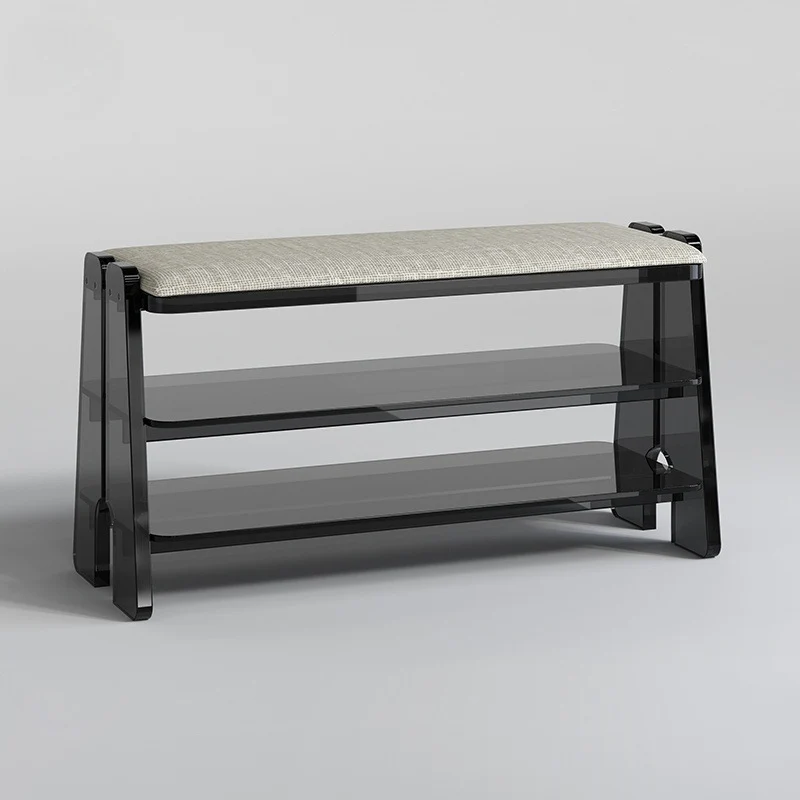 Modern Minimalist Acrylic & Cotton Linen Trapezoid Bench For Entryway, Bedroom & Living Room