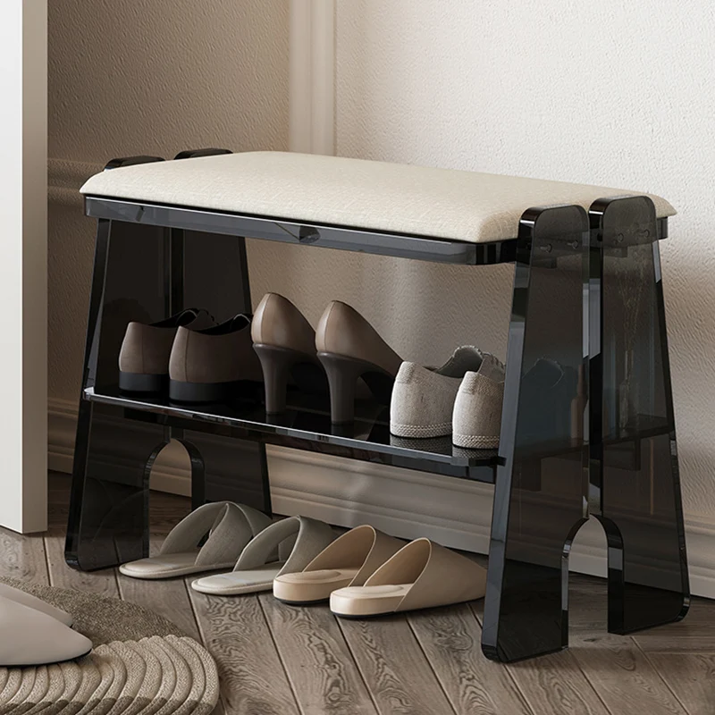 Modern Minimalist Acrylic & Cotton Linen Trapezoid Bench For Entryway, Bedroom & Living Room