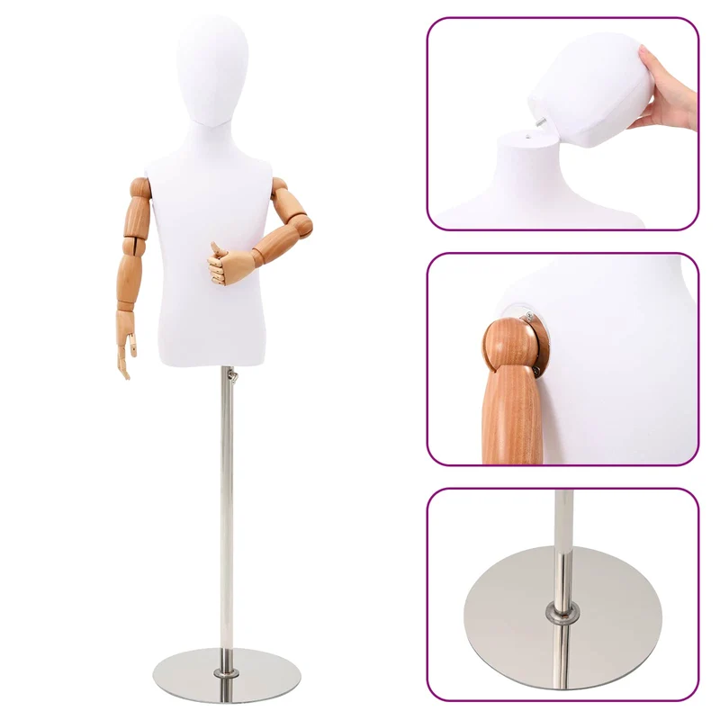 Mannequin Ajustável de 120-150 cm com Base Unisexo PP Branco