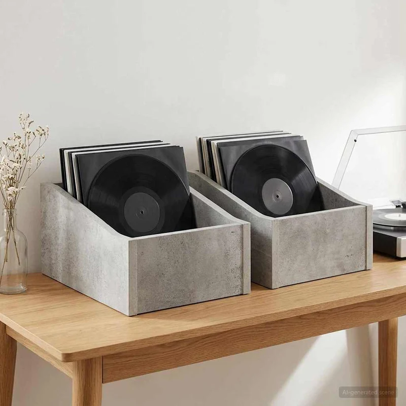 Caixa de Discos LP 2 unid. Cinzento Cimento 23 x 33 x 16 cm