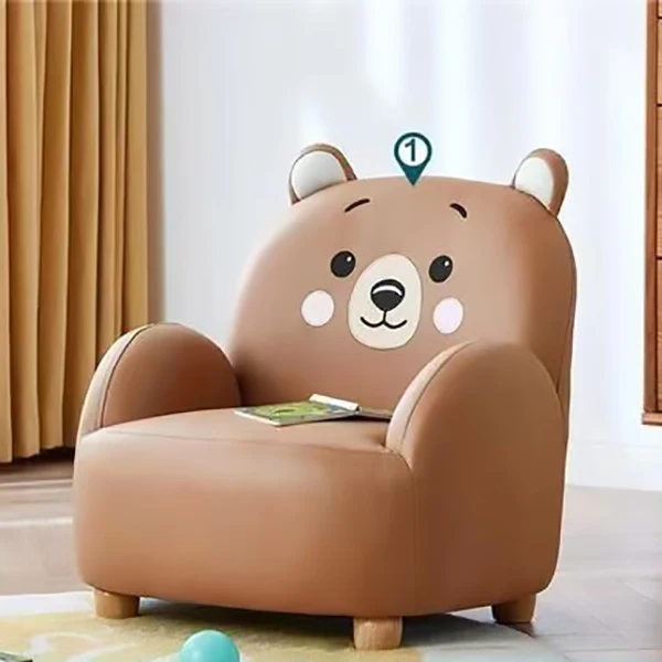 Modern Art Deco Kids Faux Leather Solid Wood Tiger & Bear Shape Chair With Backrest Armrests For Bedroom & Living Room