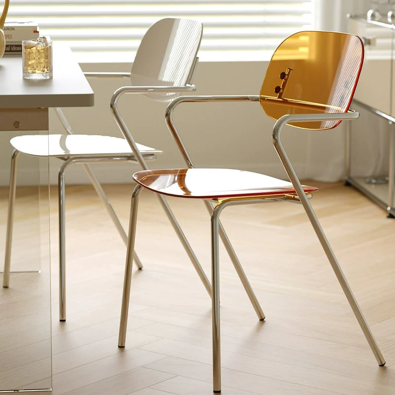 Modern Minimalist Rectangular PC Iron Chair Backrest Armrest For Living Room