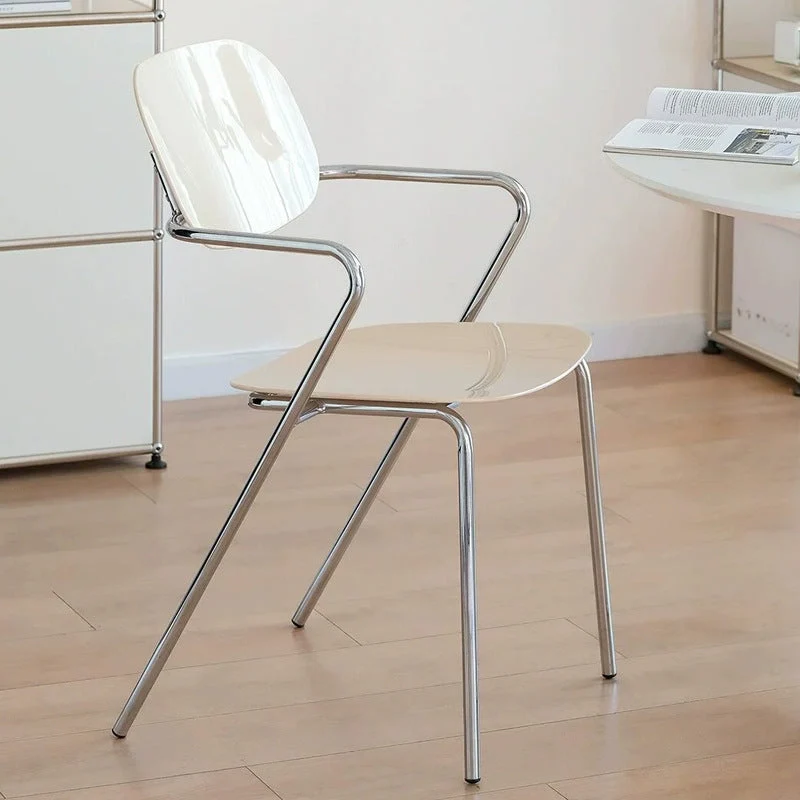 Modern Minimalist Rectangular PC Iron Chair Backrest Armrest For Living Room