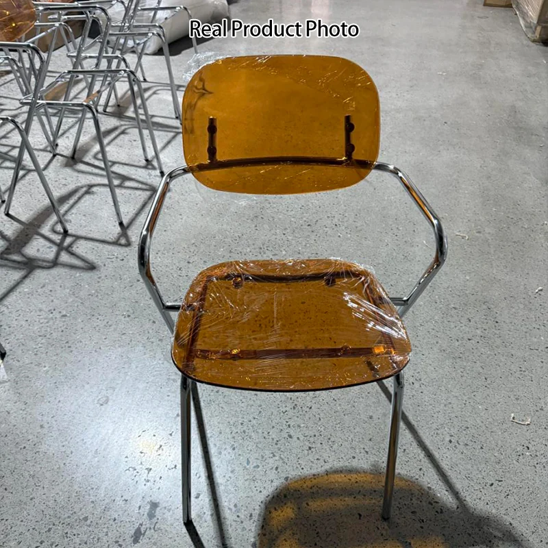 Modern Minimalist Rectangular PC Iron Chair Backrest Armrest For Living Room