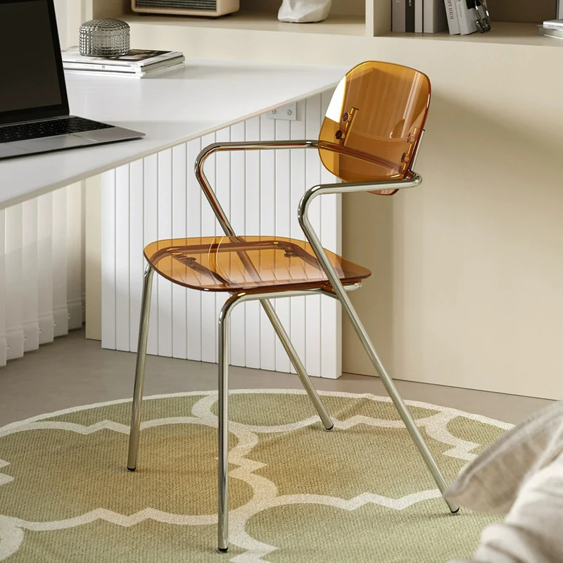 Modern Minimalist Rectangular PC Iron Chair Backrest Armrest For Living Room