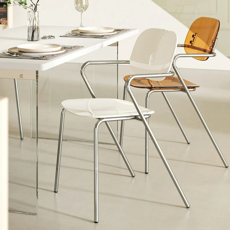 Modern Minimalist Rectangular PC Iron Chair Backrest Armrest For Living Room
