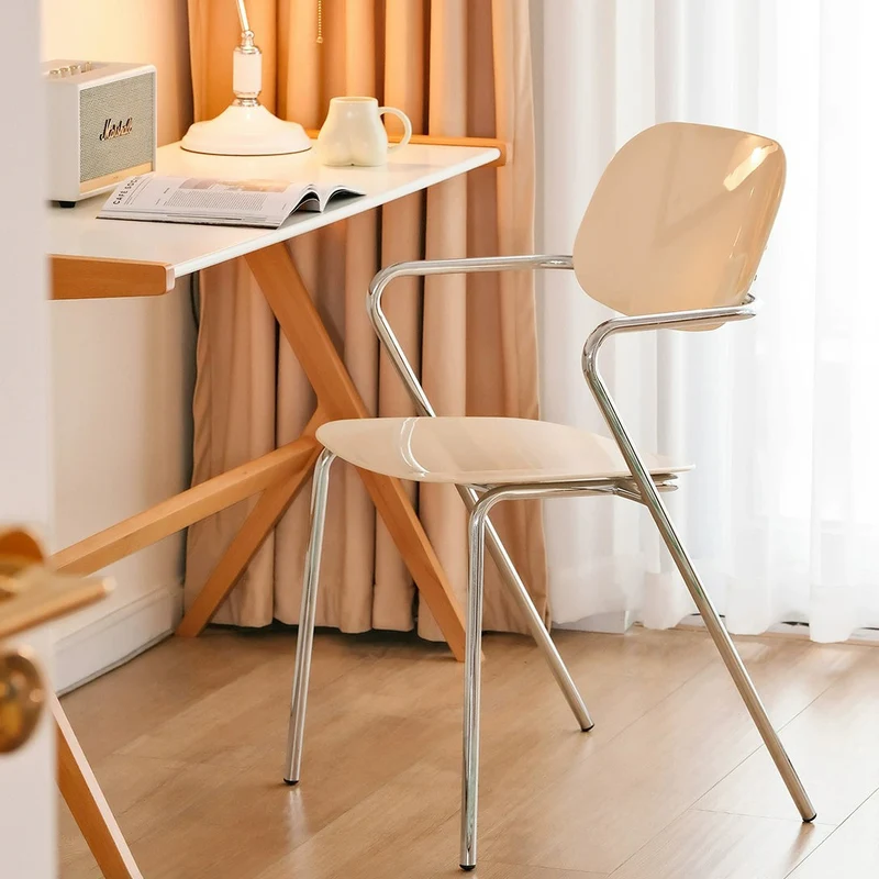 Modern Minimalist Rectangular PC Iron Chair Backrest Armrest For Living Room