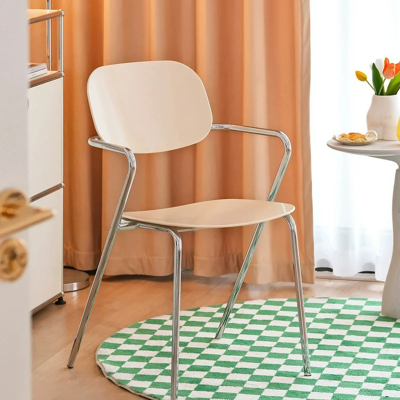 Modern Minimalist Rectangular PC Iron Chair Backrest Armrest For Living Room