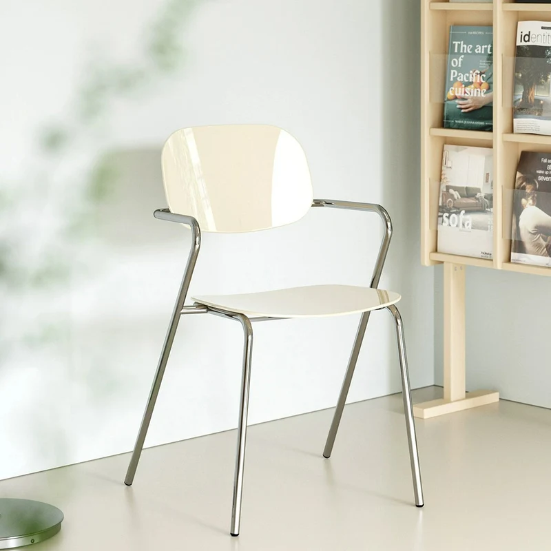 Modern Minimalist Rectangular PC Iron Chair Backrest Armrest For Living Room