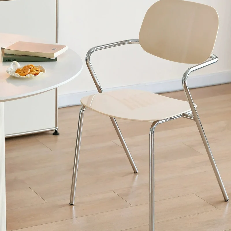 Modern Minimalist Rectangular PC Iron Chair Backrest Armrest For Living Room