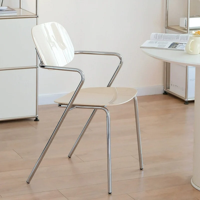 Modern Minimalist Rectangular PC Iron Chair Backrest Armrest For Living Room