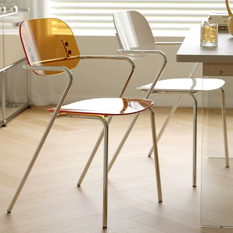Modern Minimalist Rectangular PC Iron Chair Backrest Armrest For Living Room