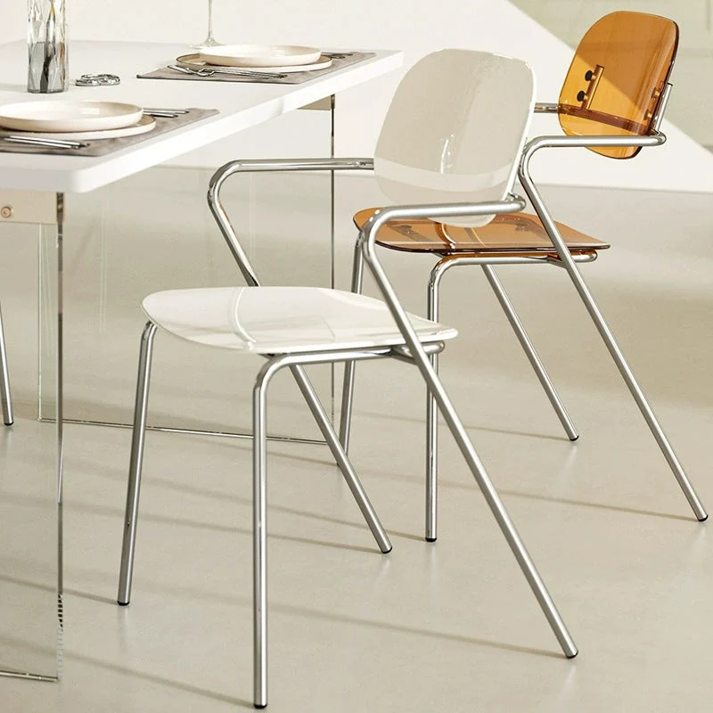 Modern Minimalist Rectangular PC Iron Chair Backrest Armrest For Living Room