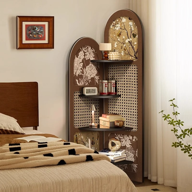 Traditional Chinese Double-Arched Shape MDF Corner Shelf Unit 4-Tier For Living Room