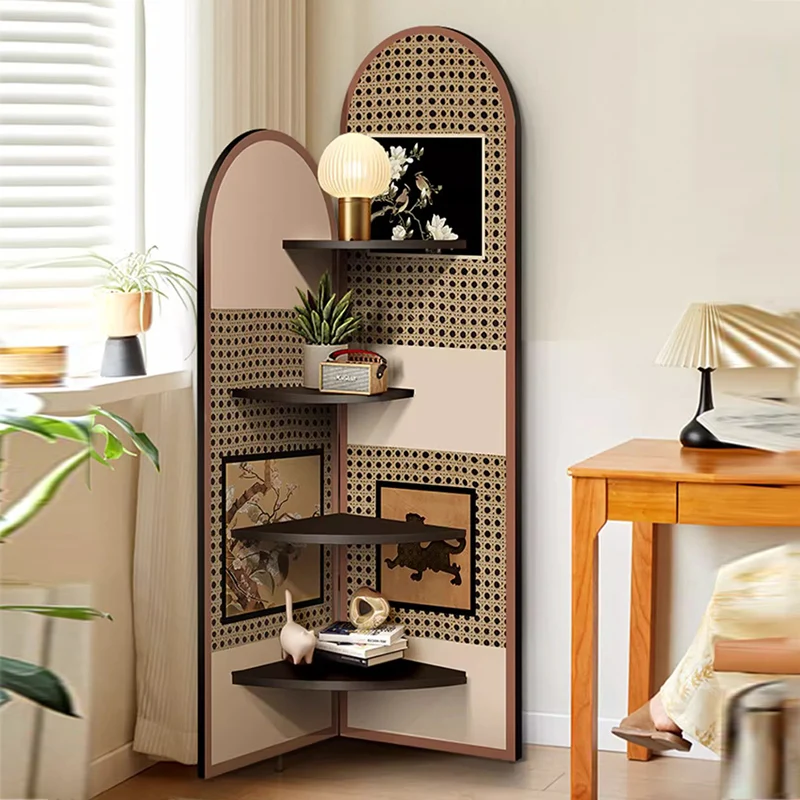 Traditional Chinese Double-Arched Shape MDF Corner Shelf Unit 4-Tier For Living Room