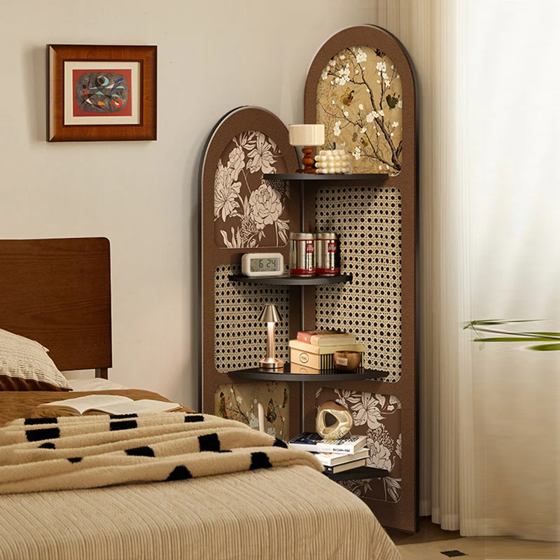 Traditional Chinese Double-Arched Shape MDF Corner Shelf Unit 4-Tier For Living Room
