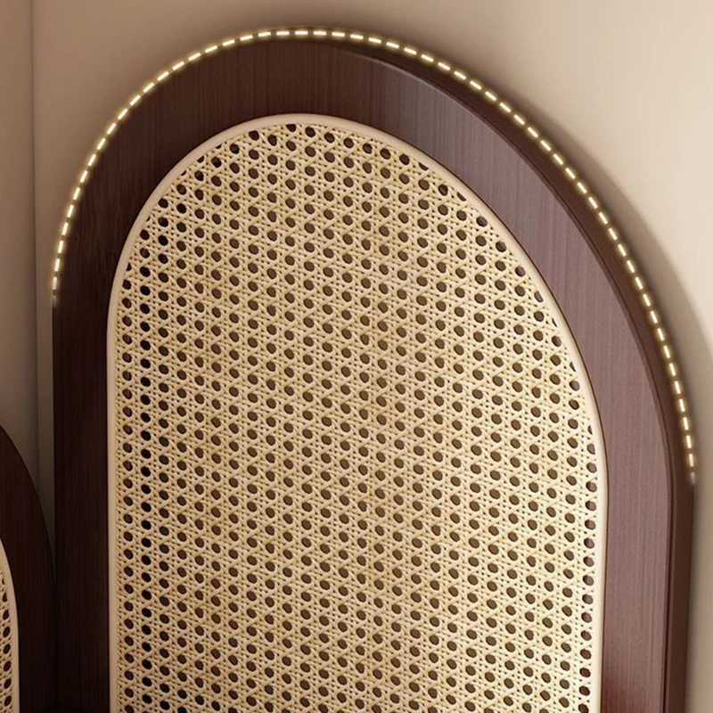 Traditional Chinese Fan-shaped Curved Nan Bamboo Rattan Weaving Corner Shelf Unit 4-Tier For Living Room