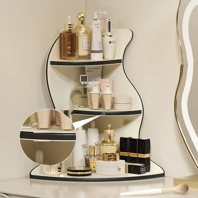 Contemporary Scandinavian Wavy Curved Shape MDF PU Leather Corner Shelf Unit 3-Tier For Living Room