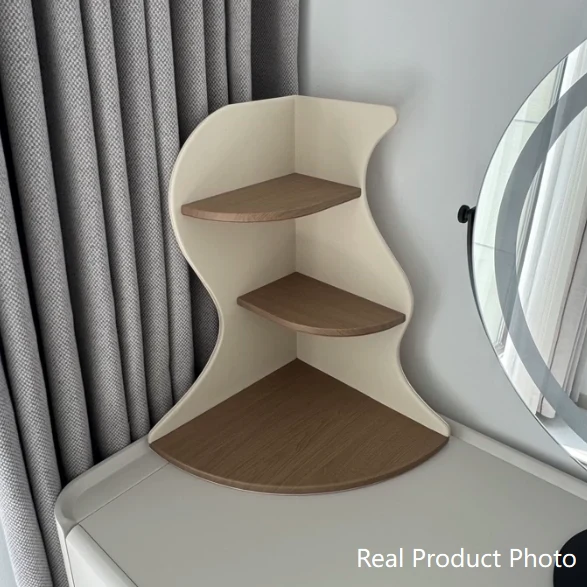 Contemporary Scandinavian Wavy Curved Shape MDF PU Leather Corner Shelf Unit 3-Tier For Living Room