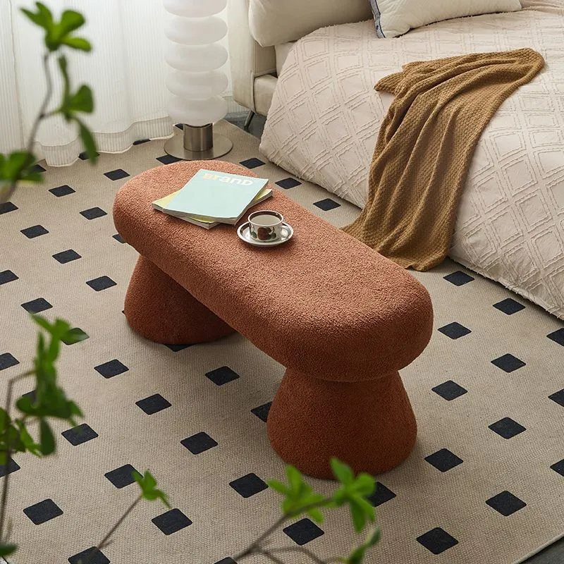 Contemporary Nordic Rectangle Wood Fabric Bench Chair For Bedroom