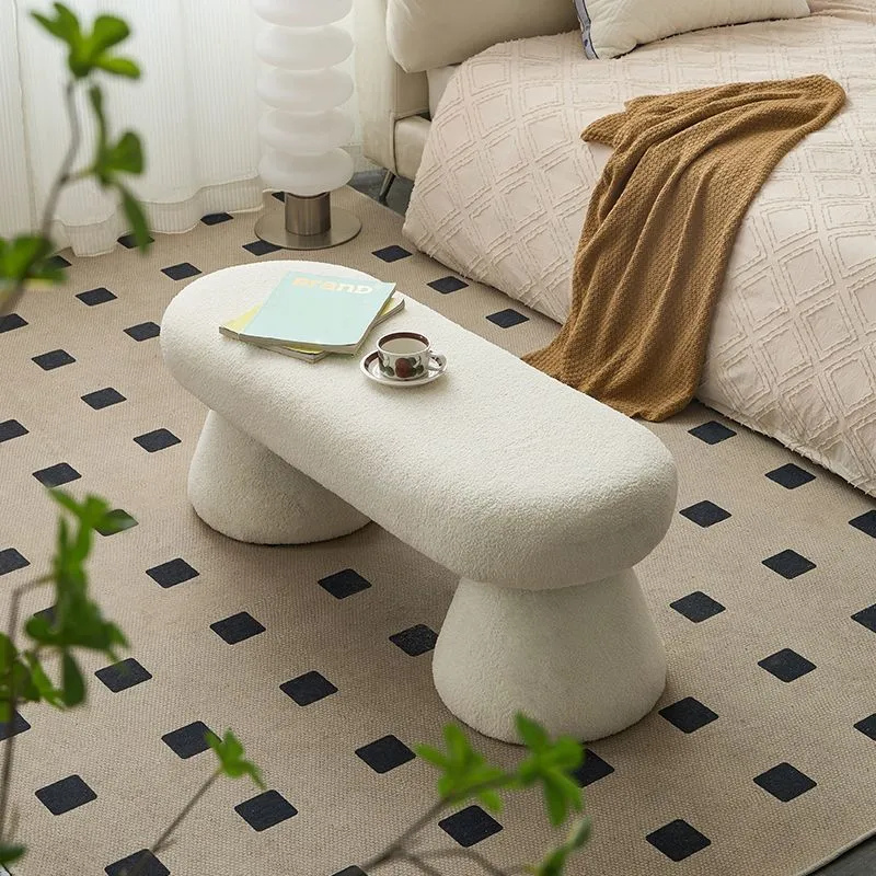 Contemporary Nordic Rectangle Wood Fabric Bench Chair For Bedroom