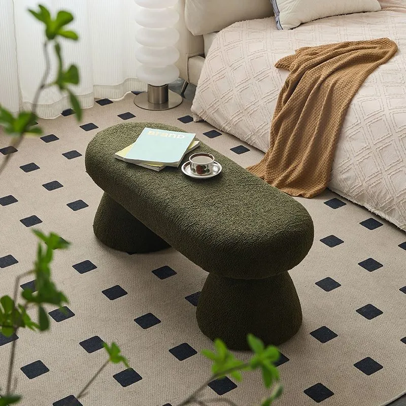 Contemporary Nordic Rectangle Wood Fabric Bench Chair For Bedroom