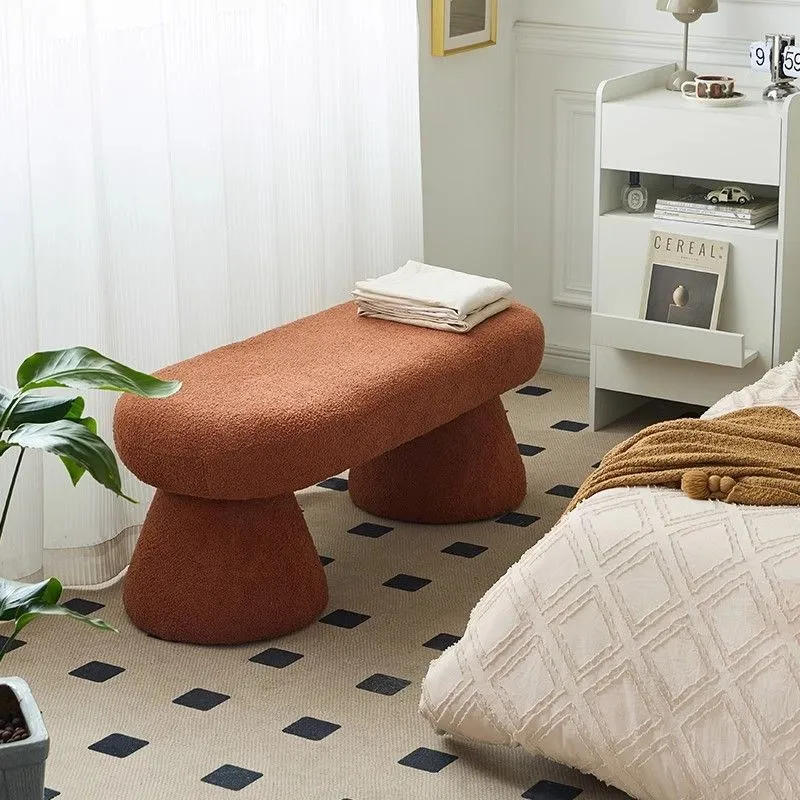 Contemporary Nordic Rectangle Wood Fabric Bench Chair For Bedroom