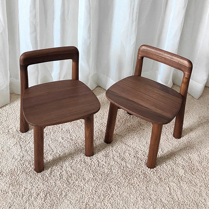Traditional Vintage Kids Sleek Square Right Angle Black Walnut Chair Backrest For Living Room