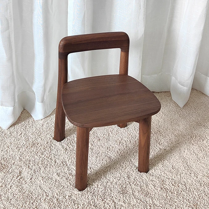 Traditional Vintage Kids Sleek Square Right Angle Black Walnut Chair Backrest For Living Room