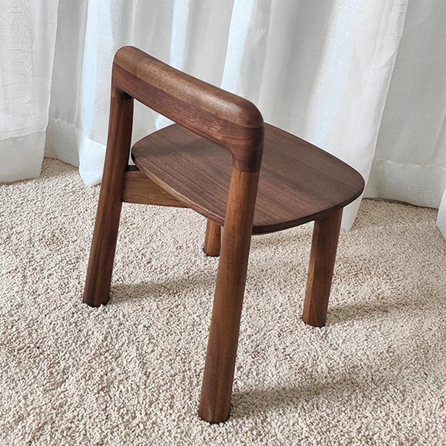 Traditional Vintage Kids Sleek Square Right Angle Black Walnut Chair Backrest For Living Room