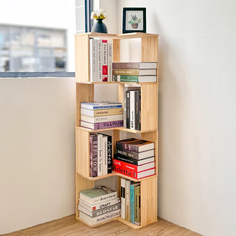 Modern Minimalist Corner Rectangle Wood Bookshelves 4/5 Shelves For Home Office