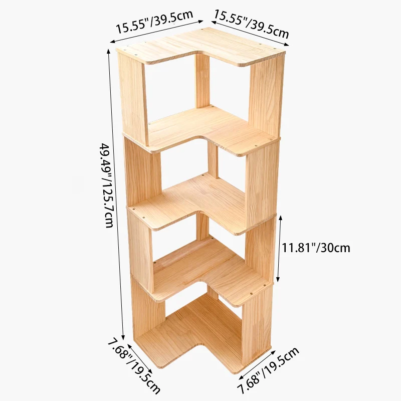 Modern Minimalist Corner Rectangle Wood Bookshelves 4/5 Shelves For Home Office