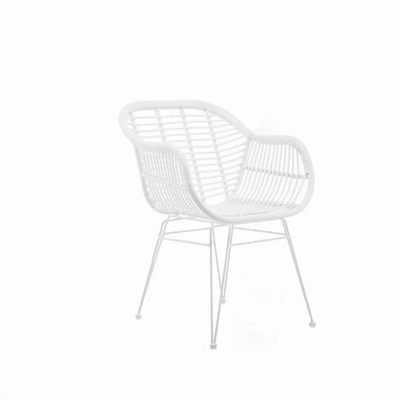 Traditional Farmhouse Rattan Weaving Iron Base Chair Armrest Backrest For Outdoor Patio