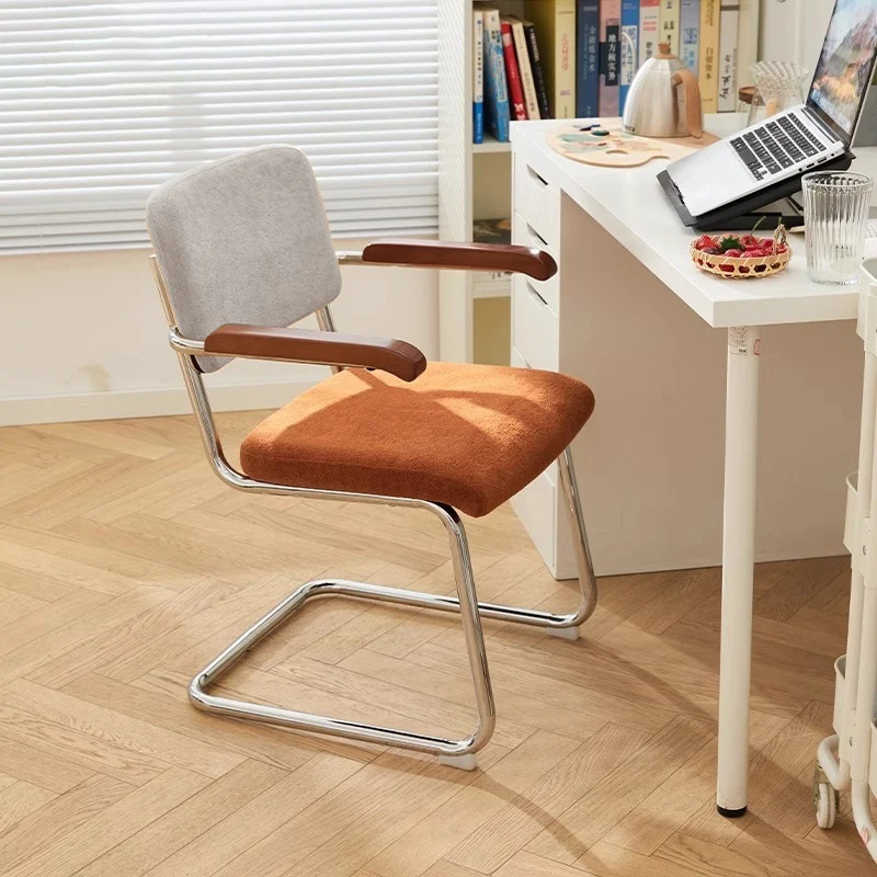 Traditional Vintage Ergonomics Lune Flannelette Iron Solid Wood Sponge Desk Chair Backrest Armrest For Home Office
