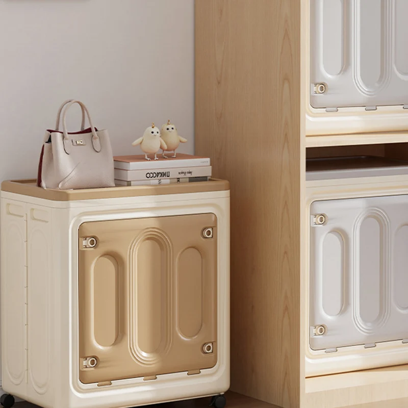 Modern Minimalist Movable Rectangle PP Plastic Dust-Proof Large Capacity Foldable Storage Cabinet 1-Cabinet For Bedroom