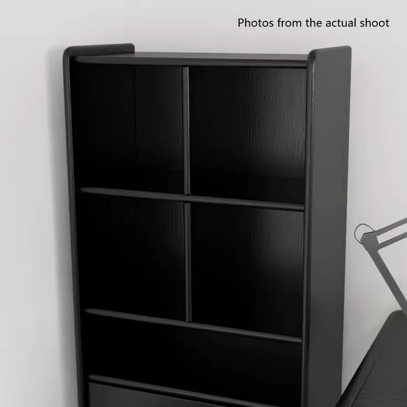 Contemporary Nordic Rectangular Solid Wood Black Display Rack 1-Drawer For Living Room