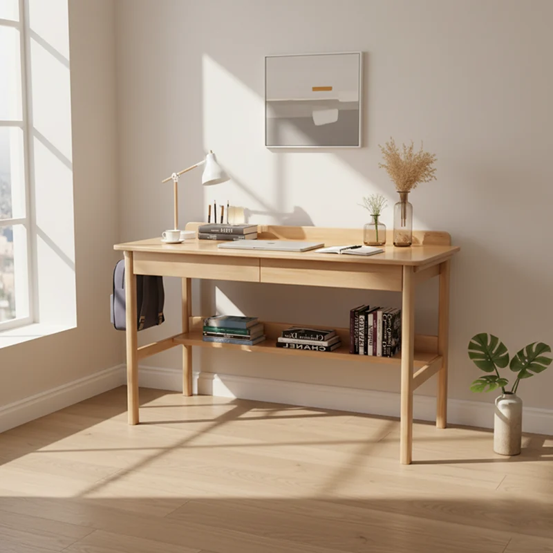 Traditional Chinese Rounded Rectangular Corner Design Solid Wood Solid Wood Plywood Desk & Chair Set For Bedroom