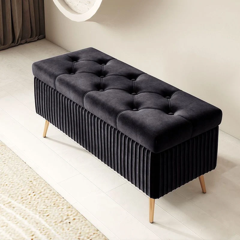 Modern Luxury Rectangular Solid Wood Frame Foam Velvet Bench 1-Storage For Entryway