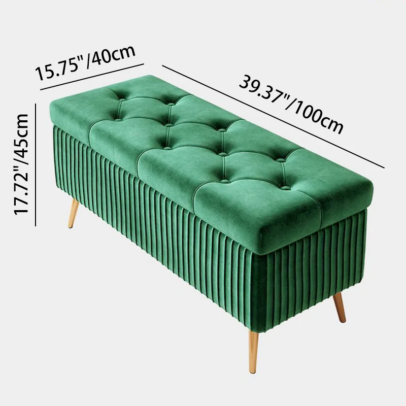 Modern Luxury Rectangular Solid Wood Frame Foam Velvet Bench 1-Storage For Entryway