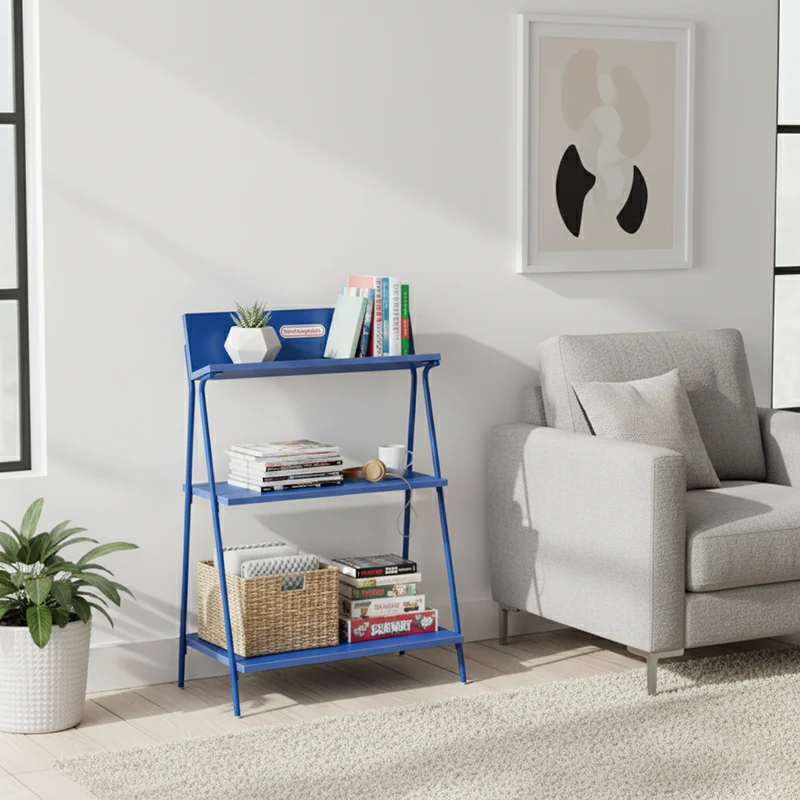 Modern Minimalist Rectangular Carbon Steel MDF Display Rack 3-Tier For Living Room