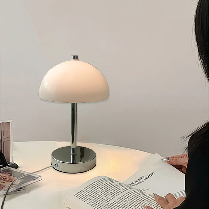 Modern Minimalist Spherical Half Circle Iron Glass 1-Light Table Lamp For Bedroom