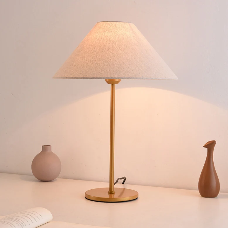 Modern Minimalist Conical Trapezoidal Warm Atmosphere Iron Fabric 1-Light Table Lamp For Bedroom