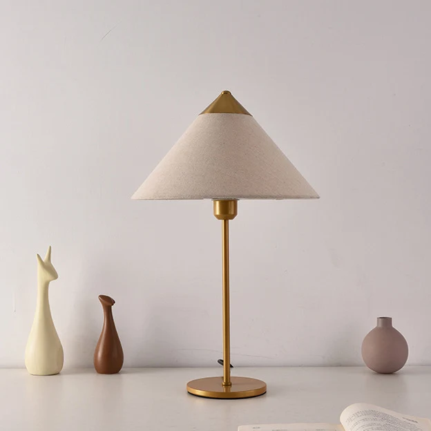 Modern Minimalist Conical Trapezoidal Warm Atmosphere Iron Fabric 1-Light Table Lamp For Bedroom