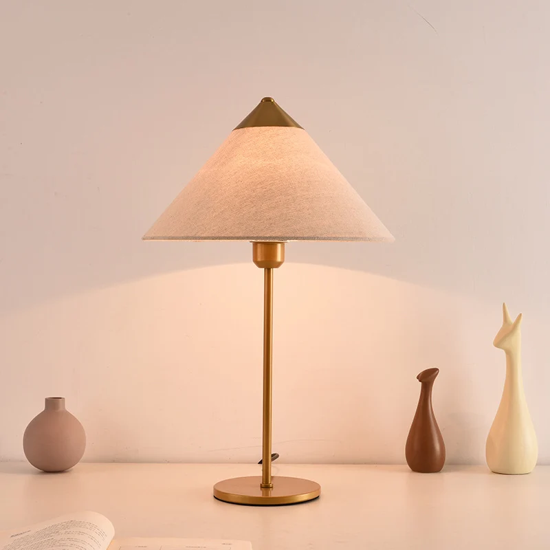 Modern Minimalist Conical Trapezoidal Warm Atmosphere Iron Fabric 1-Light Table Lamp For Bedroom