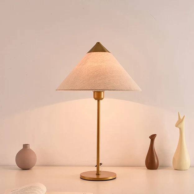 Modern Minimalist Conical Trapezoidal Warm Atmosphere Iron Fabric 1-Light Table Lamp For Bedroom