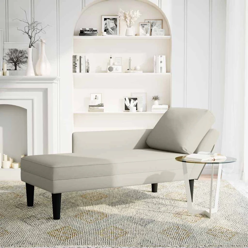 Chaise lounge c/ almofada/apoio de braços direito veludo creme