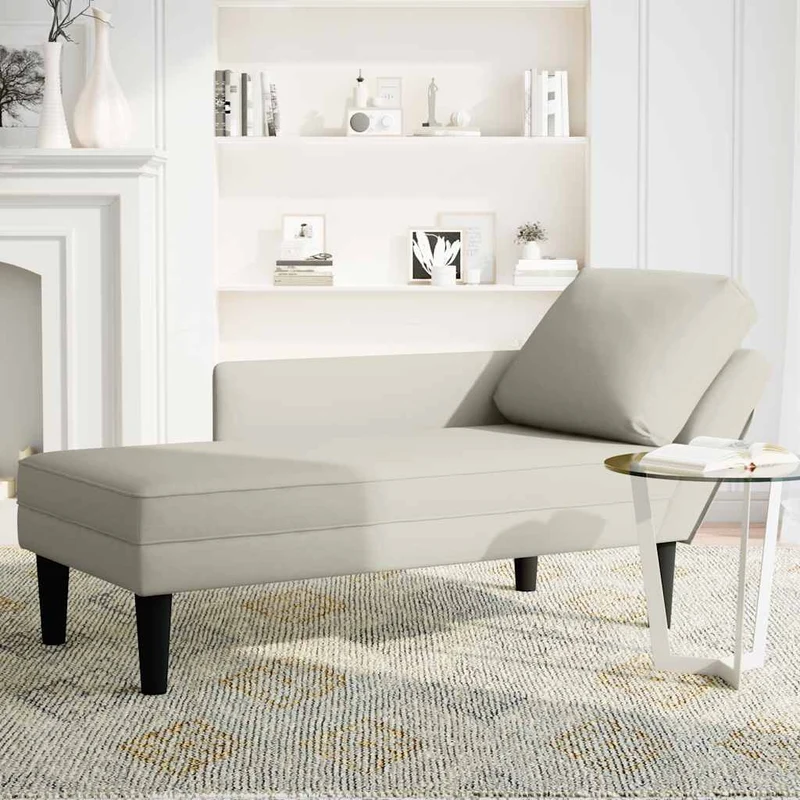 Chaise lounge c/ almofada/apoio de braços direito veludo creme