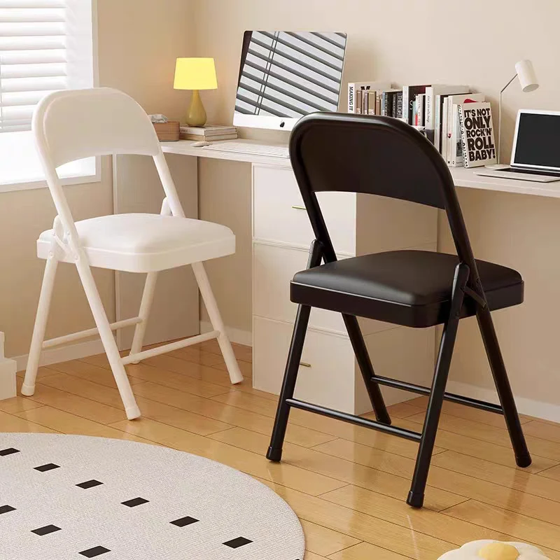 Modern Simplicity Arc Steel Pipe PU Leather Sponge Foldable Desk Chair Backrest Armless For Home Office