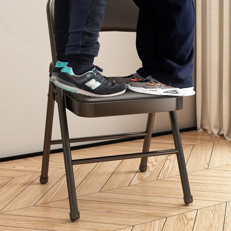 Modern Simplicity Arc Steel Pipe PU Leather Sponge Foldable Desk Chair Backrest Armless For Home Office